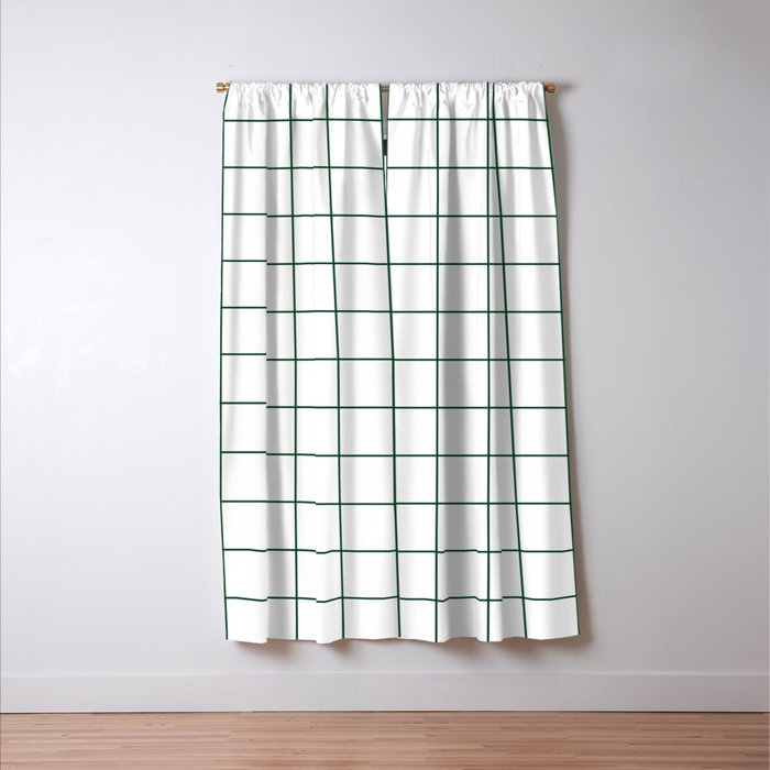Grid Pattern White Forest Green Windowpane Graph Check Stripe Lines Minimalist Stripes Line Drawing Window Curtain Gallery Image 3