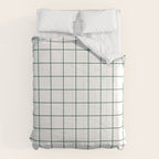 Grid Pattern White Forest Green Windowpane Graph Check Stripe Lines Minimalist Stripes Line Drawing Comforter Gallery Image 6