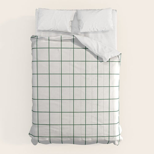 Grid Pattern White Forest Green Windowpane Graph Check Stripe Lines Minimalist Stripes Line Drawing Comforter Gallery Image 6