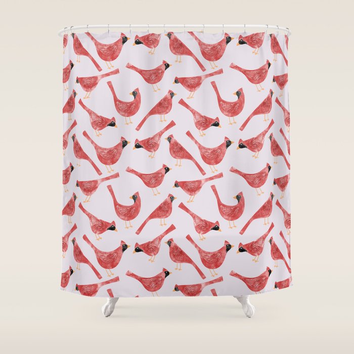 Red  Cardinal Birds Shower Curtain Gallery Image 1