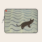 Aoyama Masaharu Japanese Woodblock Print Black Cat On Water Vintage traditional Art Laptop Sleeve Gallery Image 1