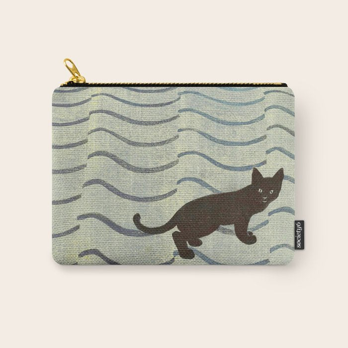 Aoyama Masaharu Japanese Woodblock Print Black Cat On Water Vintage traditional Art Carry All Pouch Gallery Image 1