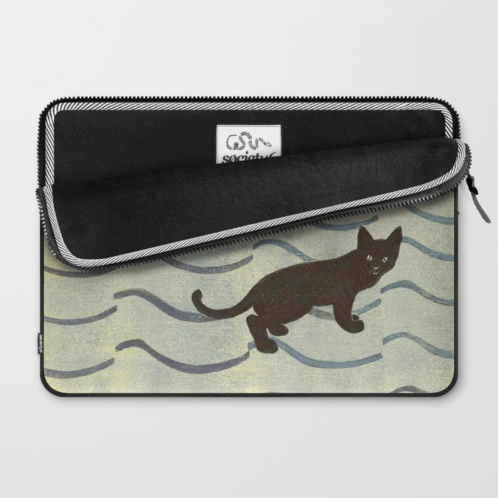 Aoyama Masaharu Japanese Woodblock Print Black Cat On Water Vintage traditional Art Laptop Sleeve Gallery Image 2