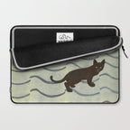 Aoyama Masaharu Japanese Woodblock Print Black Cat On Water Vintage traditional Art Laptop Sleeve Gallery Image 2