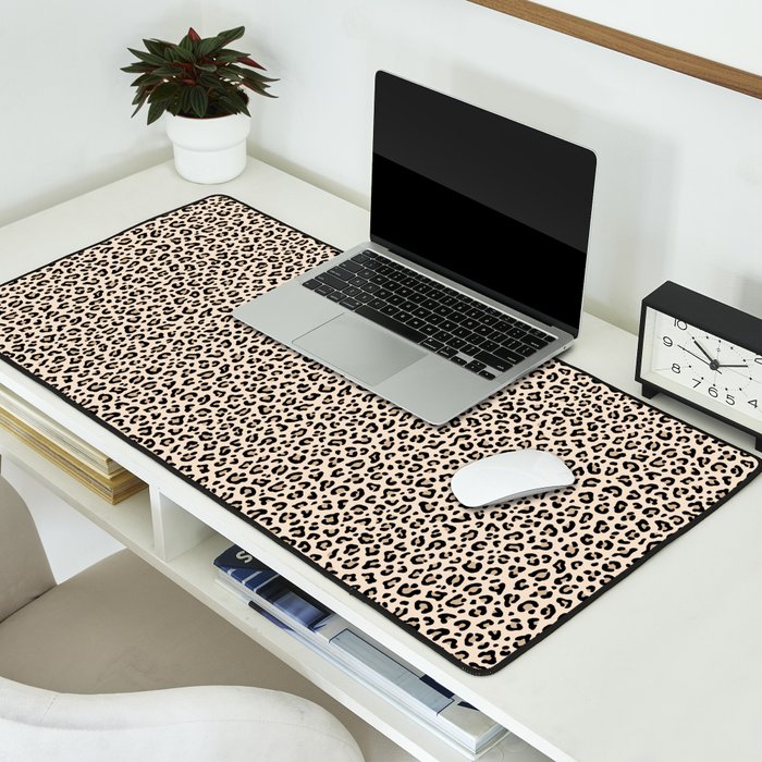 BLACK and WHITE LEOPARD PRINT â Ecru | Collection : Leopard spots â Punk Rock Animal Prints | Desk Mat Gallery Image 2