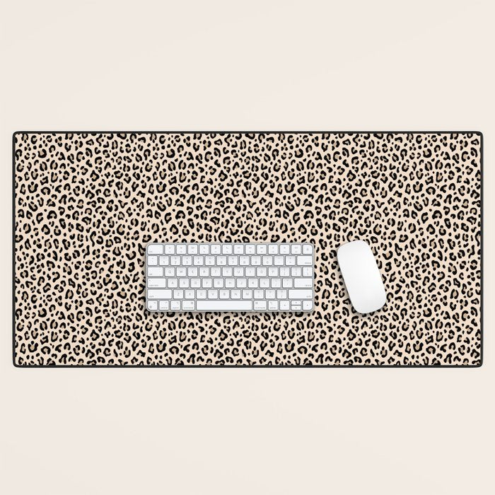 BLACK and WHITE LEOPARD PRINT â Ecru | Collection : Leopard spots â Punk Rock Animal Prints | Desk Mat