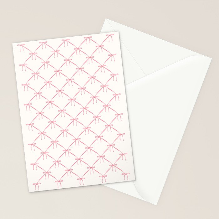 Bows & Ribbons Pattern I Pastel Pink Stationery Card Gallery Image 2