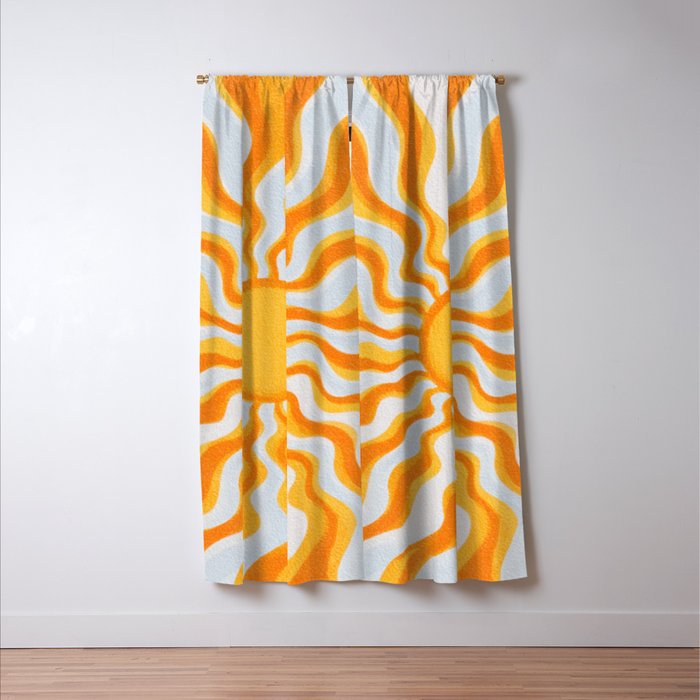 Radiant Sunburst Retro 70s Groovy Sunshine Vibes in Bold Orange and Yellow Window Curtain Gallery Image 3