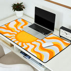 Radiant Sunburst Retro 70s Groovy Sunshine Vibes in Bold Orange and Yellow Desk Mat Gallery Image 2