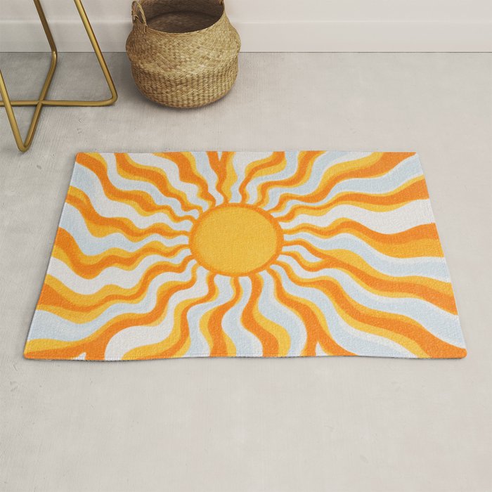 Radiant Sunburst Retro 70s Groovy Sunshine Vibes in Bold Orange and Yellow Rug Gallery Image 1