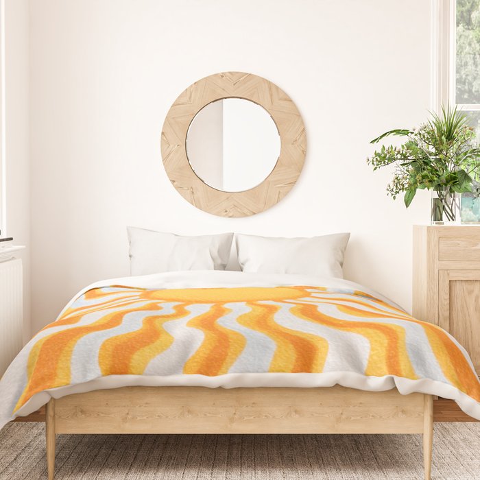 Radiant Sunburst Retro 70s Groovy Sunshine Vibes in Bold Orange and Yellow Duvet Cover Gallery Image 3
