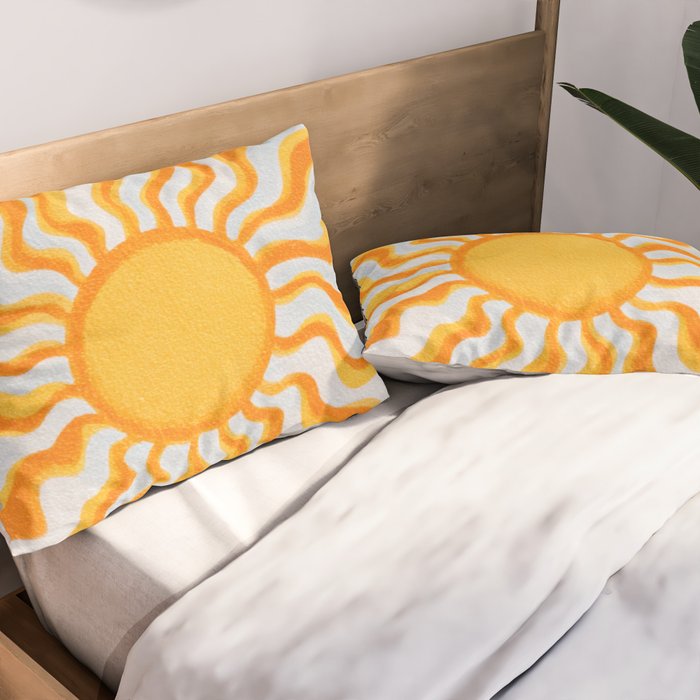 Radiant Sunburst Retro 70s Groovy Sunshine Vibes in Bold Orange and Yellow Pillow Sham Gallery Image 2