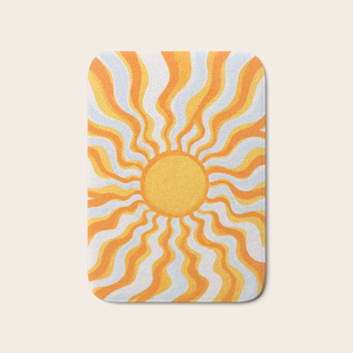 Radiant Sunburst Retro 70s Groovy Sunshine Vibes in Bold Orange and Yellow Bath Mat Gallery Image 1