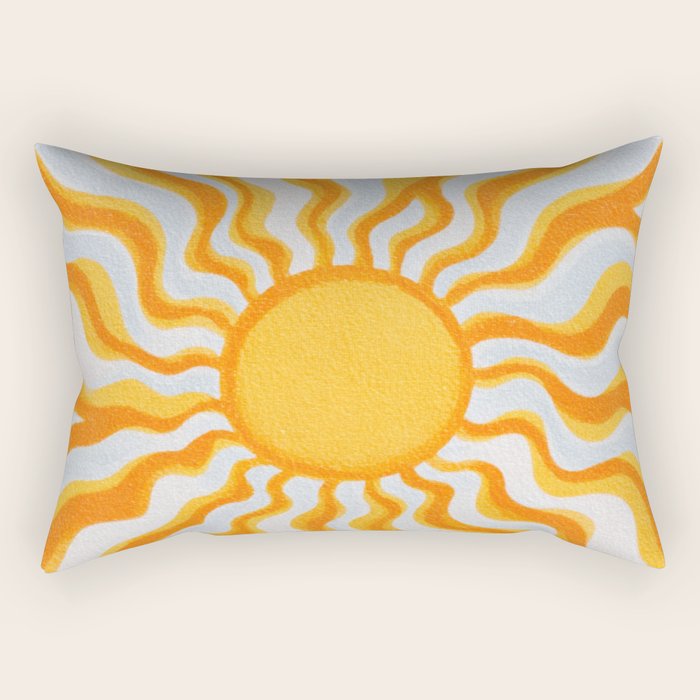 Radiant Sunburst Retro 70s Groovy Sunshine Vibes in Bold Orange and Yellow Rectangular Pillow Gallery Image 1