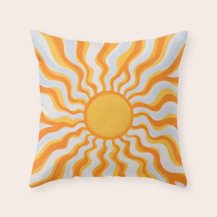 Radiant Sunburst Retro 70s Groovy Sunshine Vibes in Bold Orange and Yellow Throw Pillow Gallery Image 6