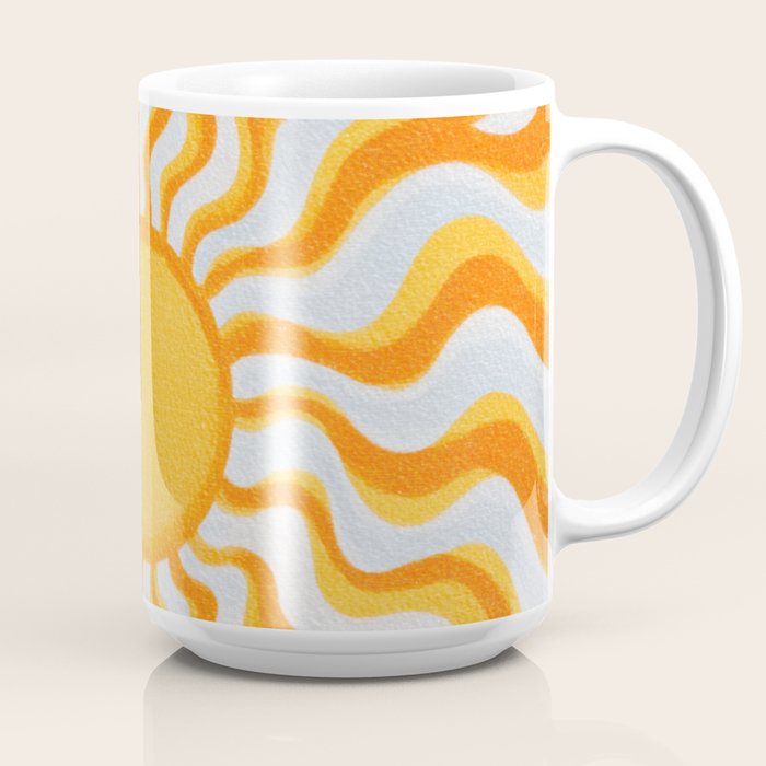 Radiant Sunburst Retro 70s Groovy Sunshine Vibes in Bold Orange and Yellow Coffee Mug Gallery Image 2