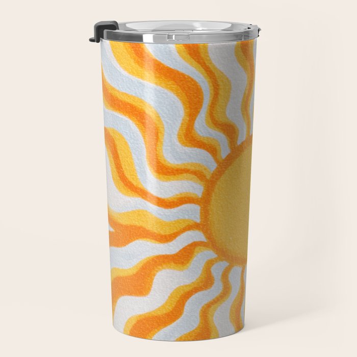 Radiant Sunburst Retro 70s Groovy Sunshine Vibes in Bold Orange and Yellow Travel Mug Gallery Image 3