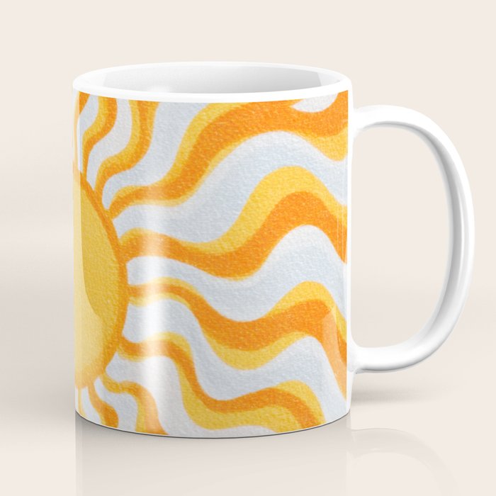 Radiant Sunburst Retro 70s Groovy Sunshine Vibes in Bold Orange and Yellow Coffee Mug Gallery Image 1
