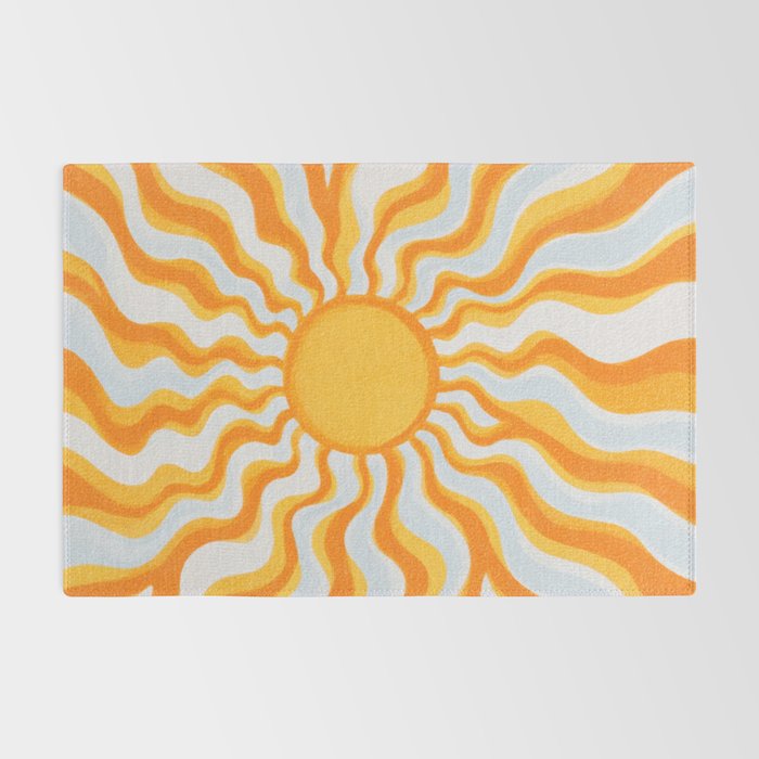 Radiant Sunburst Retro 70s Groovy Sunshine Vibes in Bold Orange and Yellow Rug Gallery Image 2