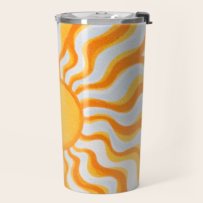Radiant Sunburst Retro 70s Groovy Sunshine Vibes in Bold Orange and Yellow Travel Mug Gallery Image 2