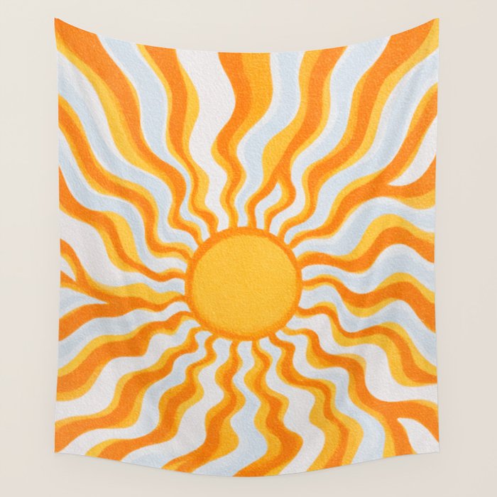 Radiant Sunburst Retro 70s Groovy Sunshine Vibes in Bold Orange and Yellow Wall Tapestry Gallery Image 4