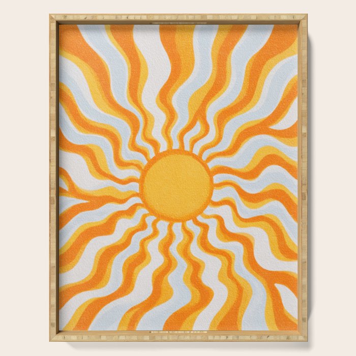 Radiant Sunburst Retro 70s Groovy Sunshine Vibes in Bold Orange and Yellow Serving Tray Gallery Image 1