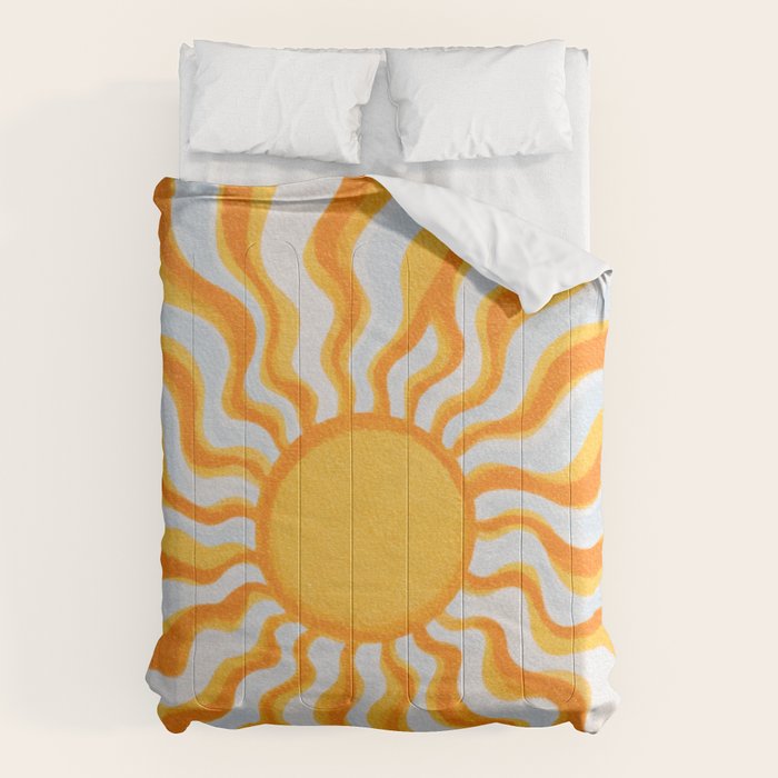 Radiant Sunburst Retro 70s Groovy Sunshine Vibes in Bold Orange and Yellow Comforter Gallery Image 6