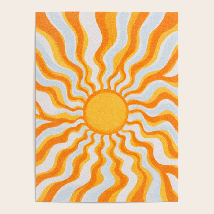 Radiant Sunburst Retro 70s Groovy Sunshine Vibes in Bold Orange and Yellow Poster Gallery Image 1