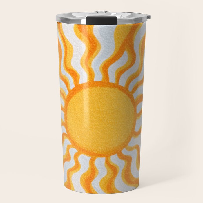 Radiant Sunburst Retro 70s Groovy Sunshine Vibes in Bold Orange and Yellow Travel Mug Gallery Image 1