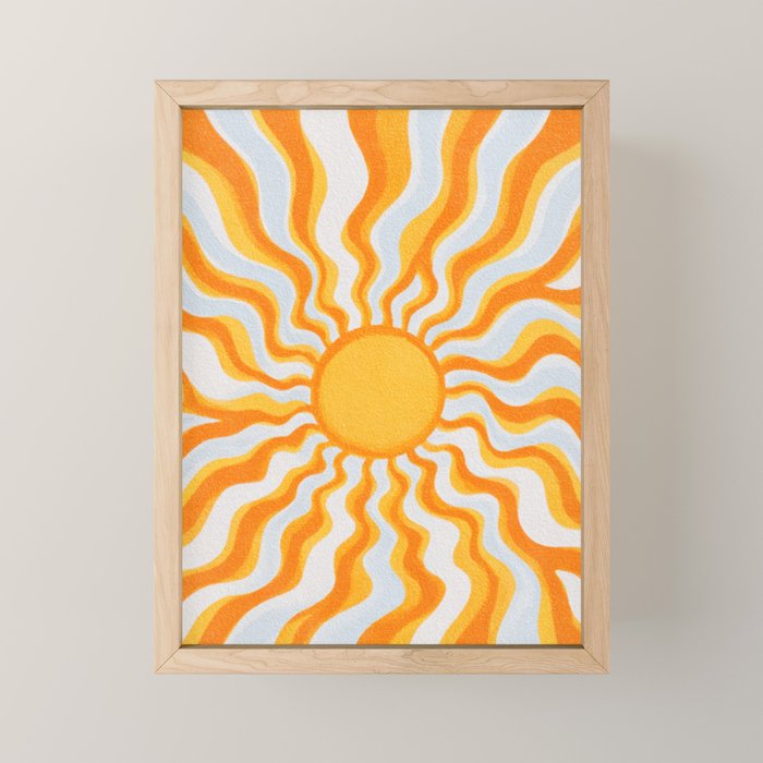 Radiant Sunburst Retro 70s Groovy Sunshine Vibes in Bold Orange and Yellow Mini Art Print Gallery Image 1