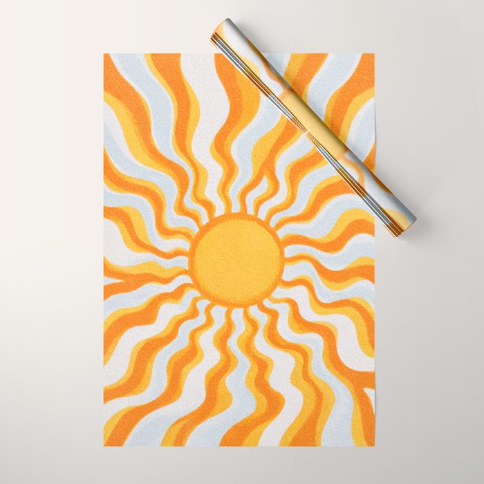 Radiant Sunburst Retro 70s Groovy Sunshine Vibes in Bold Orange and Yellow Wrapping Paper Gallery Image 1