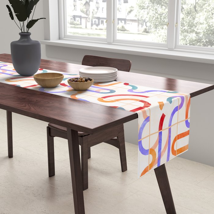 Colorful Curved Path Tiles G Table Runner Gallery Image 2