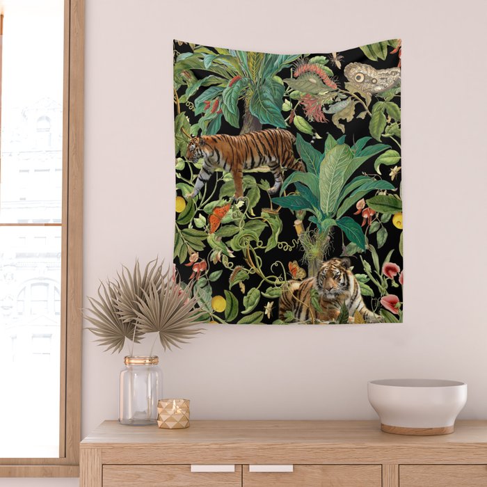 TIGER IN THE DARK JUNGLE Wall Tapestry Gallery Image 2