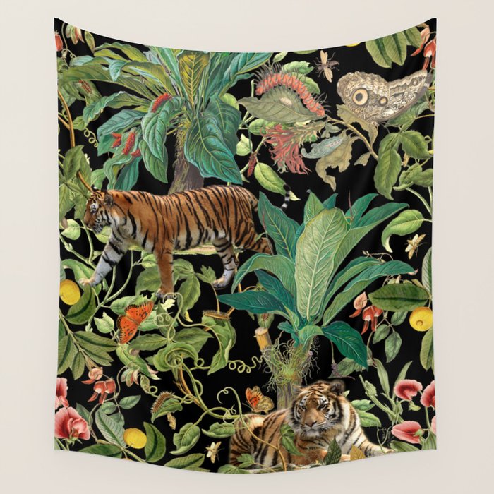 TIGER IN THE DARK JUNGLE Wall Tapestry Gallery Image 4