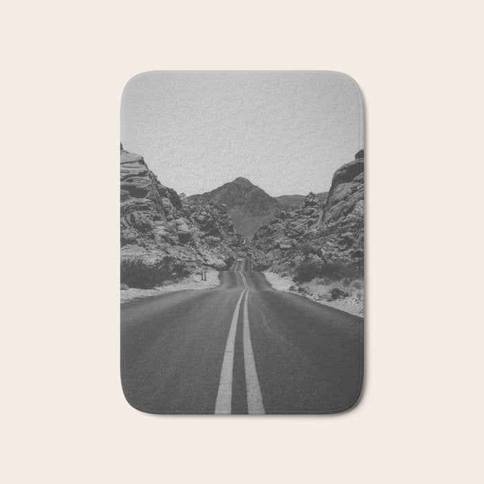 Black and White Desert Road Bath Mat Gallery Image 1