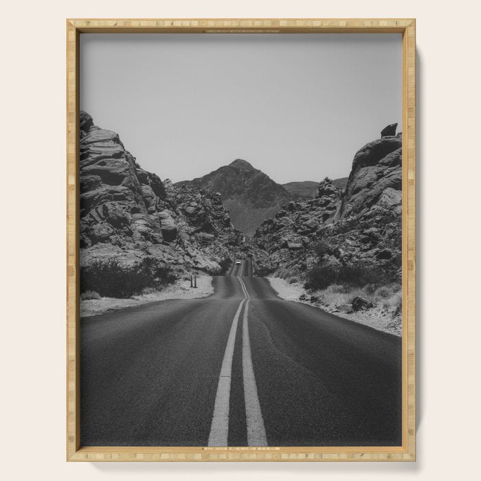 Black and White Desert Road Serving Tray Gallery Image 1