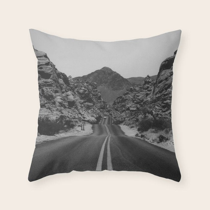 Black and White Desert Road Throw Pillow Gallery Image 1