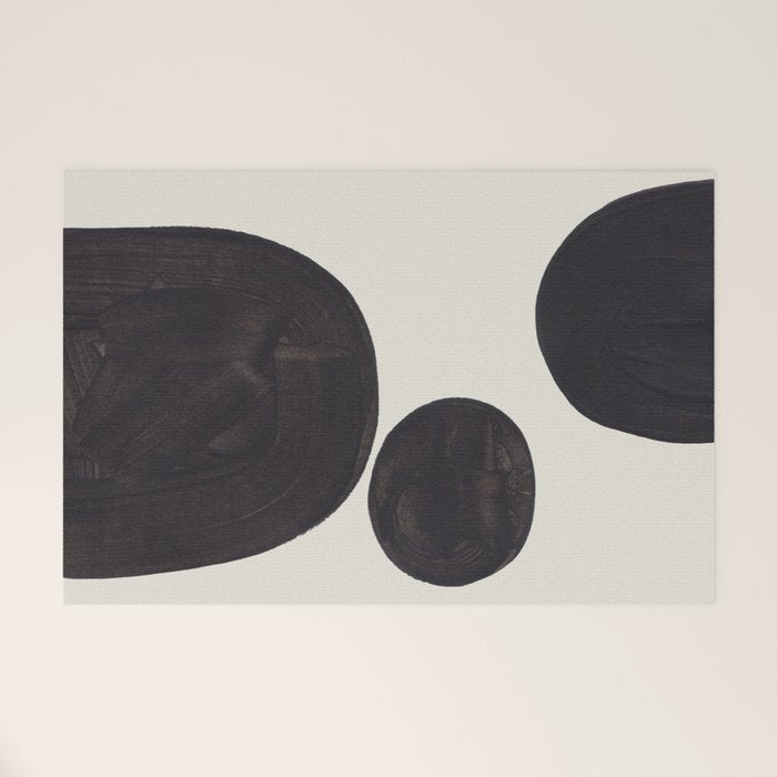 Black & White Minimalist Abstract Shapes Patterns Black Ink Painting Welcome Mat Gallery Image 1