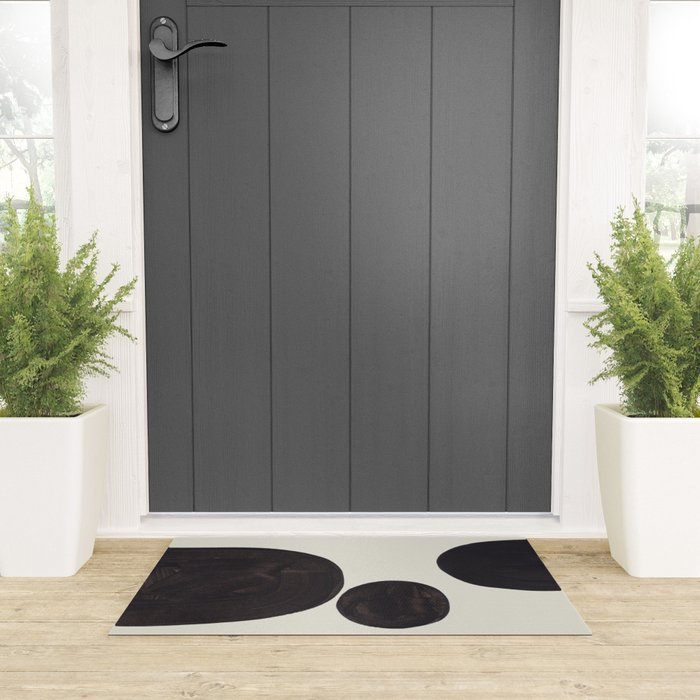 Black & White Minimalist Abstract Shapes Patterns Black Ink Painting Welcome Mat Gallery Image 3