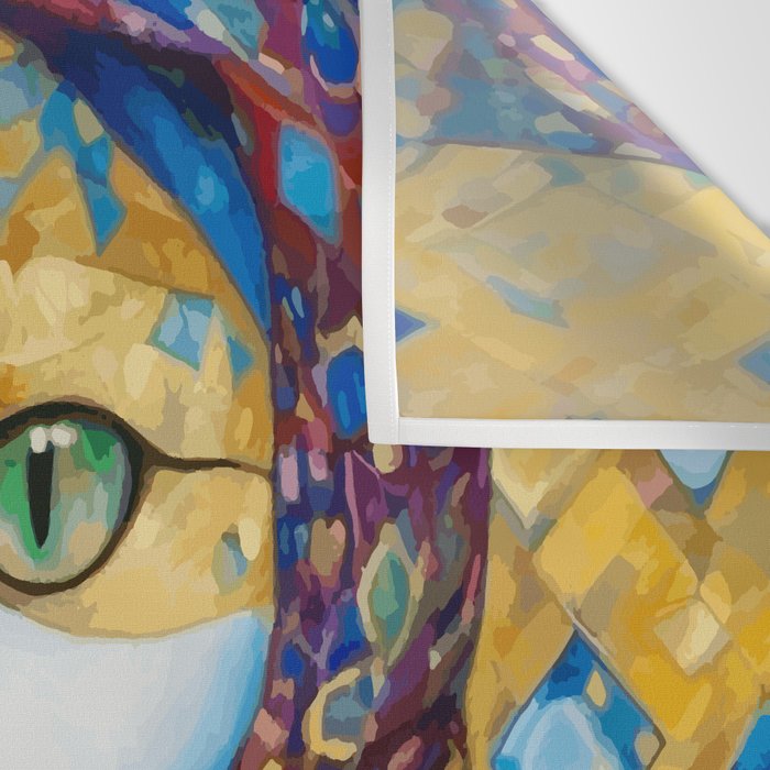 Klimt Cat with Green Eyes and a Colorful Scarf Wall Tapestry Gallery Image 3
