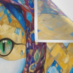 Klimt Cat with Green Eyes and a Colorful Scarf Wall Tapestry Gallery Image 3
