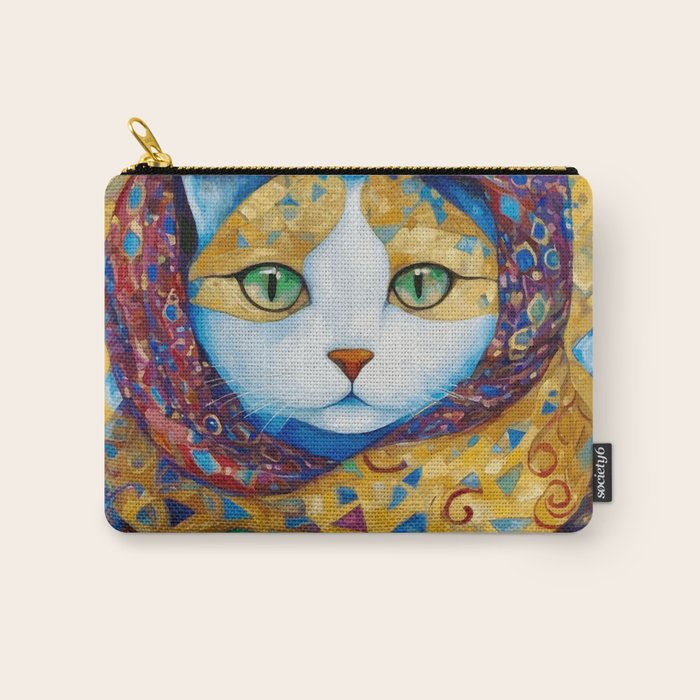 Klimt Cat with Green Eyes and a Colorful Scarf Carry All Pouch Gallery Image 1