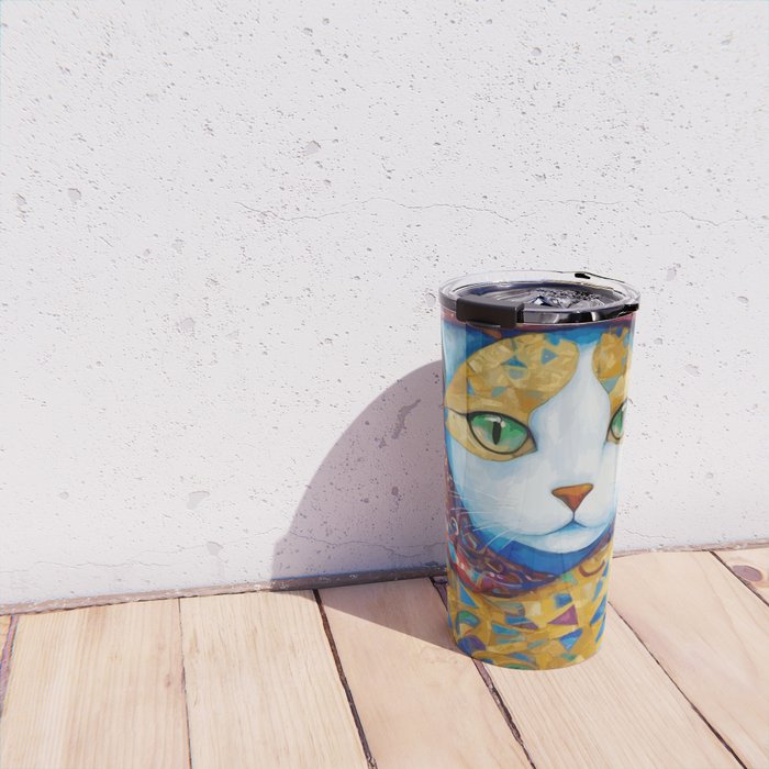 Klimt Cat with Green Eyes and a Colorful Scarf Travel Mug Gallery Image 4