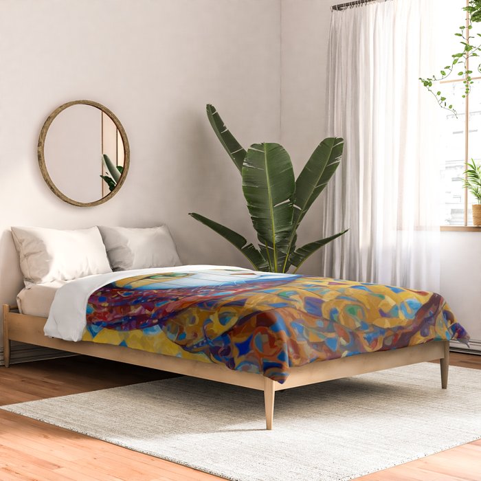 Klimt Cat with Green Eyes and a Colorful Scarf Comforter Gallery Image 2