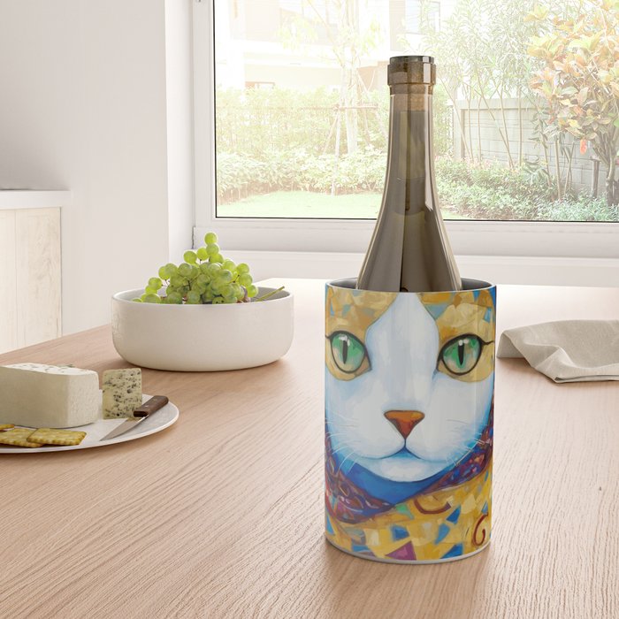 Klimt Cat with Green Eyes and a Colorful Scarf Wine Chiller Gallery Image 4