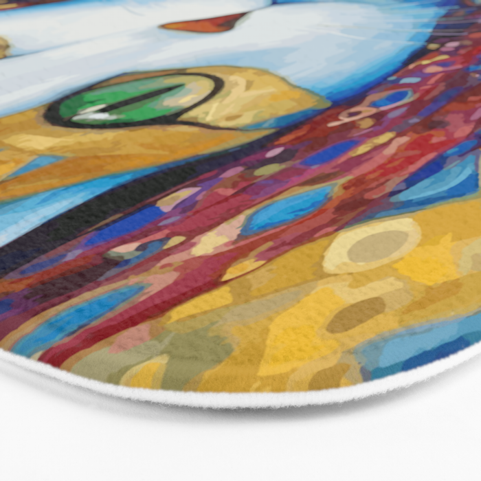 Klimt Cat with Green Eyes and a Colorful Scarf Bath Mat Gallery Image 3