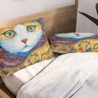 Klimt Cat with Green Eyes and a Colorful Scarf Pillow Sham Gallery Image 2