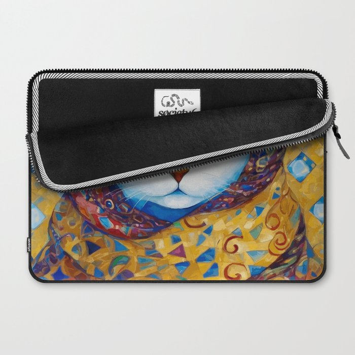 Klimt Cat with Green Eyes and a Colorful Scarf Laptop Sleeve Gallery Image 2