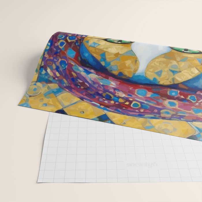 Klimt Cat with Green Eyes and a Colorful Scarf Wrapping Paper Gallery Image 2