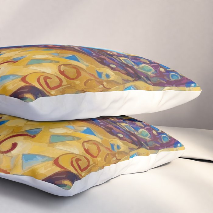 Klimt Cat with Green Eyes and a Colorful Scarf Pillow Sham Gallery Image 3